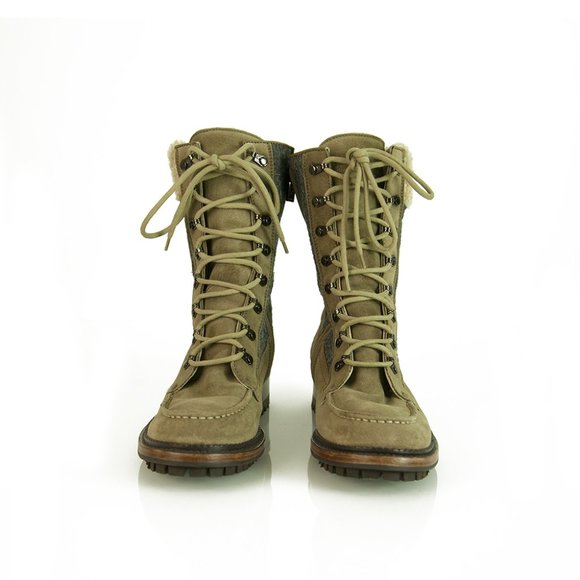 CHANEL  Khaki Suede & Grey wool Booties 38,5 FR - Picture 6 of 9